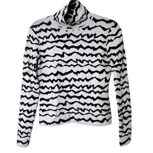 Lita by Ciara Merino Wool Jagged Stripe Turtleneck Sweater Black Cream Sz S